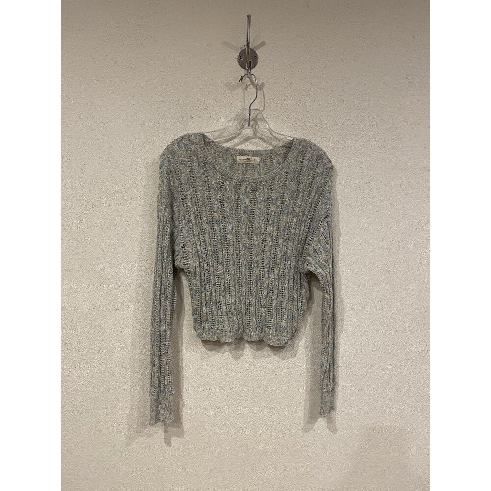 Natural Life Sweater Womens Small Gray Striped Open Knit Cropped Lightweight